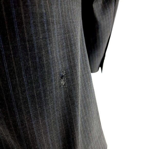 DAMAGED Peter Millar Wool 2 Button Suit Jacket 40S Gray W/ Blue Gray Striped Ext - Picture 6 of 13